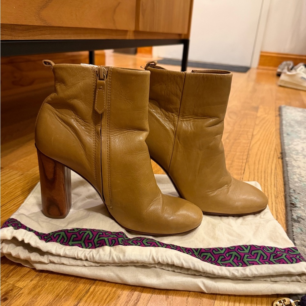 Tory Burch Brown Leather Ankle Boots with Wood Heel
